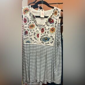 Floral Embroidered Striped Tank Top